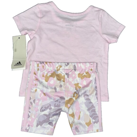 Adidas 2-Piece Tee & Shorts Infant Baby Girls 6 Month Pink Athletic Outfit New - Picture 2 of 6